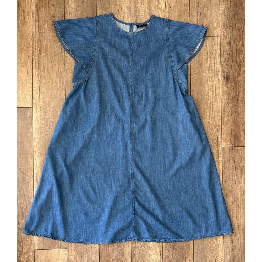 NWT Lane Bryant Chambray Shift Dress Size 16 Flutter Sleeve Pockets 100% Cotton
